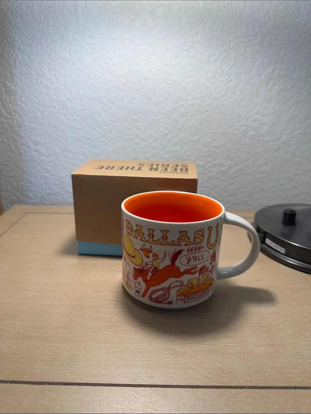 Starbucks  White Dallas Ceramic Coffee Mug with Orange and Yellow Design